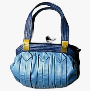 Perlina of New York Vtg Sachel Pleated Supple Faux Leather Gold Hardware Bag